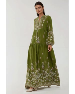 Bedrukte Lange Mouwen Viscose Maxi Jurk