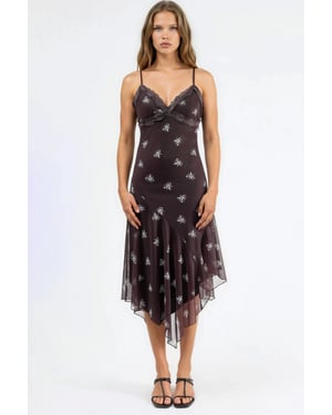 V-hals Gedrukt Bodycon Maxi Jurk met Kantdetail