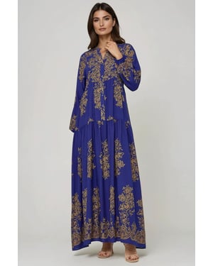 Geprinte Viscose Maxi-jurk met Hemd-kraag