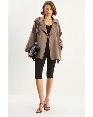 Katoenen Blend Midi Trenchcoat met Knoopsluiting