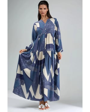 Geprinte Lange Mouwen Viscose Maxi Jurk