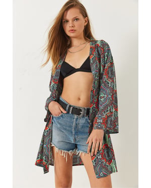 Patroon Lange Kimono met Sjaalkraag