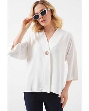 V-hals Kimono met Driekwart Mouwen en Knopen