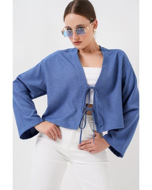Viskosemix V-hals Lange Mouw Kimono met Afwerkingsdetail