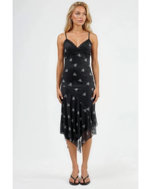 V-hals Gedrukt Bodycon Maxi Jurk met Kantdetails