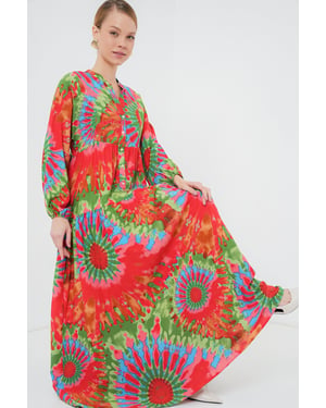 Geprinte V-hals Maxi-jurk