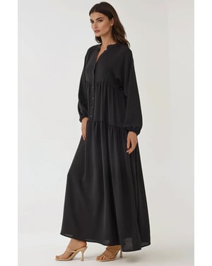 Gestructureerde V-hals Maxi-jurk met knoopdetails