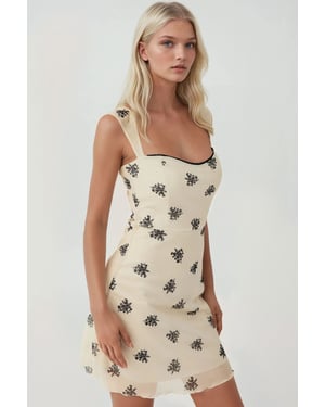 Polkadot Mouwloze Mini Tule Jurk met Vierkante Halslijn