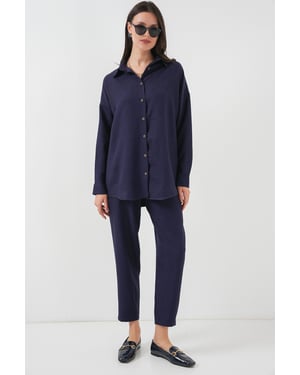 Linnenmix Lange Mouwen Shirt en Broek Set