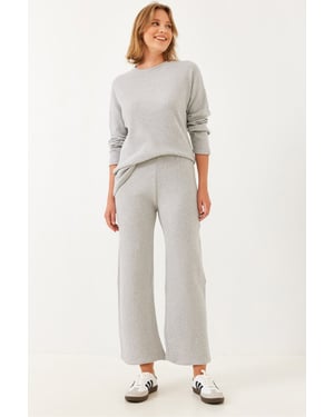 Geribbelde Textuur Crew Neck Trui en Broek Set