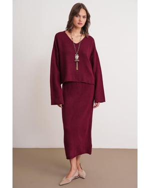 V-hals Brei Sweater & Rok Co-ord Set