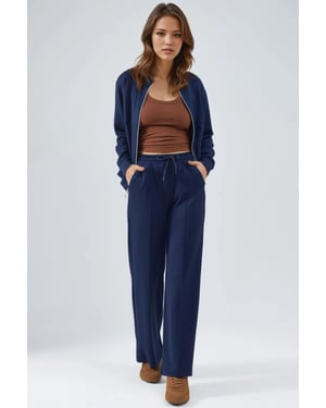 Modal Touch Sweatshirt met Rits & Geribbelde Broek Set
