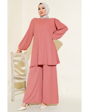 Gelaagde Lange Mouwen Tuniek en Wijd Been Broek Set