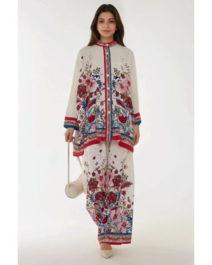 Geprinte Hoge Taille Kimono-Broek Co-ord Set