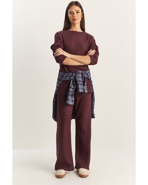 Geribbelde Textuur Crewneck Trui en Broek Set