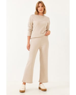 Geribbelde Textuur Crew Neck Trui en Broek Set