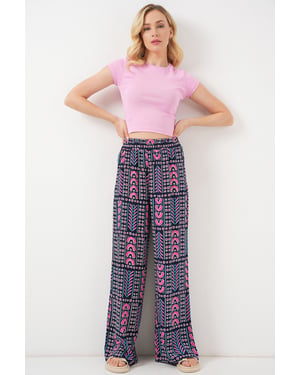 Hoge Taille Geometrische Gestreepte Palazzo Broek