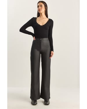 Hoge Taille Wijde Pijpen Nepleer Broek