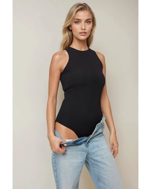 Gestructureerde Halterkraag Slim Fit Bodysuit