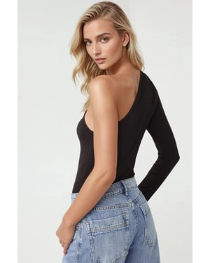 Aansluitende Asymmetrische Kraag Bodysuit Pika Collectie