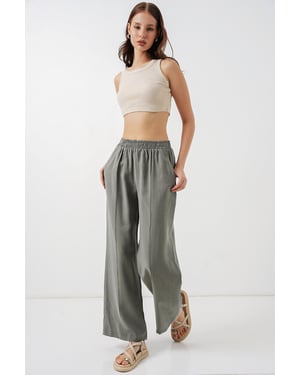 Brede Pijpen Broek met Elastische Taille