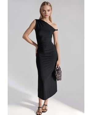 Asymmetrische Kraag Bodycon Midi Jurk