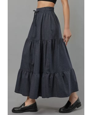Elastische Taille Gecontroleerde Geknoopte Laagjes Maxi Rok