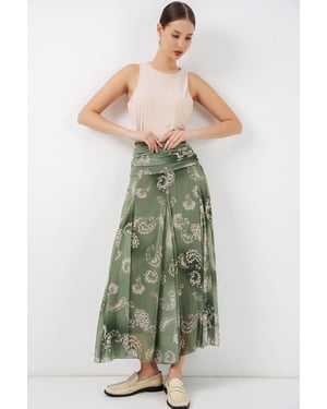 Hoge Taille Paisley Maxi Rok