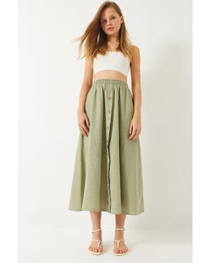 Textuur Maxi Rok met Knopen Sluiting
