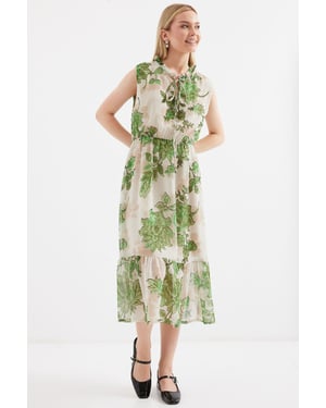 Midi-jurk met strikdetail