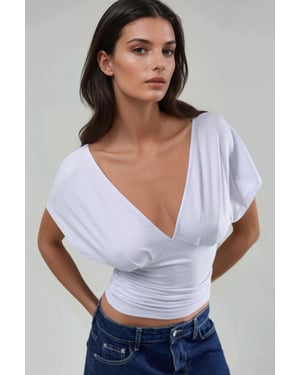 Gerimpelde V-hals T-shirt