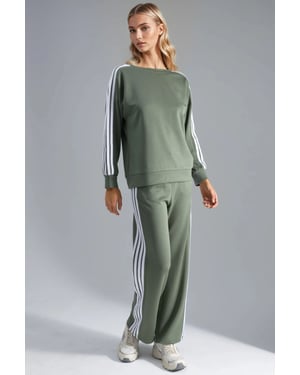 Gestreepte Sweatshirt met Ronde Hals & Rechte Broek Set
