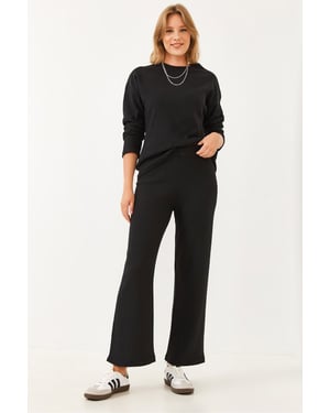 Geribbelde Textuur Crew Neck Trui en Broeken Set