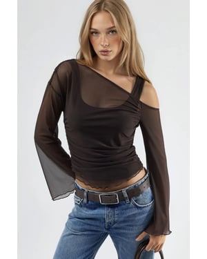 Asymmetrische Kraag Aansluitend Crop Top