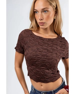 Korte Mouwen Textuur Boothals Slim Fit Cropped T-Shirt