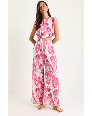 Bloemenprint Crop Top en Wijde Broek Set