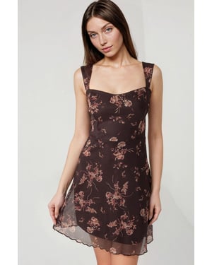 Polka Dots Mouwloze Mini Tüll Jurk met Vierkante Halslijn