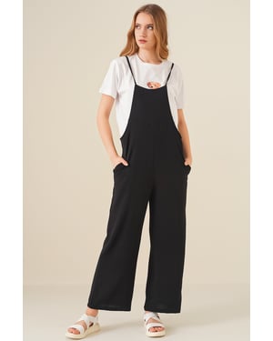 Ontspannen Fit Brede Pantalon Jumpsuit met Vierkante Kraag