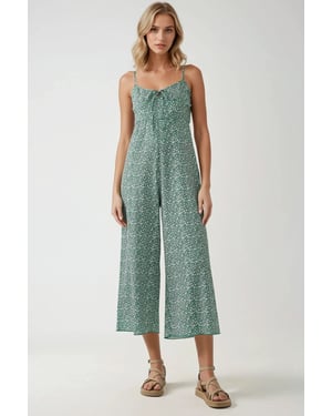 Wijde Been Bloemen Gebreide Jumpsuit met V-Hals