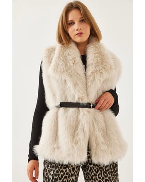 Faux Fur Sjaalkraag Geknoopte Mouwloze Vest