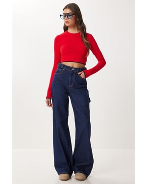 Hoge Taille Baggy Fit Wijde Pijpen Jeans