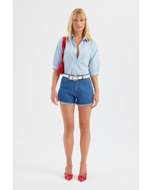 Denim Effen Hoge Taille Shorts