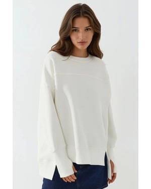 Oversized Sweatshirt met Ronde Hals en Voorkantssplit Wit