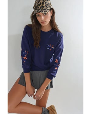 Modal Touch Ronde Hals Geborduurde Sweatshirt