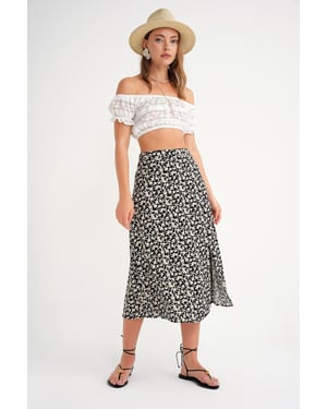 High-Waisted Bloemen Midi Rok