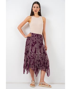 Hoge Taille A-Lijn Midi Rok in Paisleyprint
