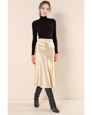 Satin A-Lijn Elastische Taille Midi Rok