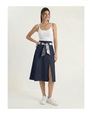 Hoge Taille Midi Rok met Split