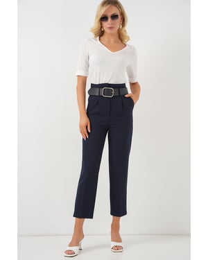 Enkelhoge Rechte Broek met Strik