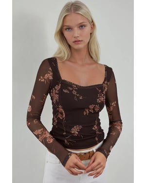 Hartkraag Gedrukt Langsleeve T-shirt